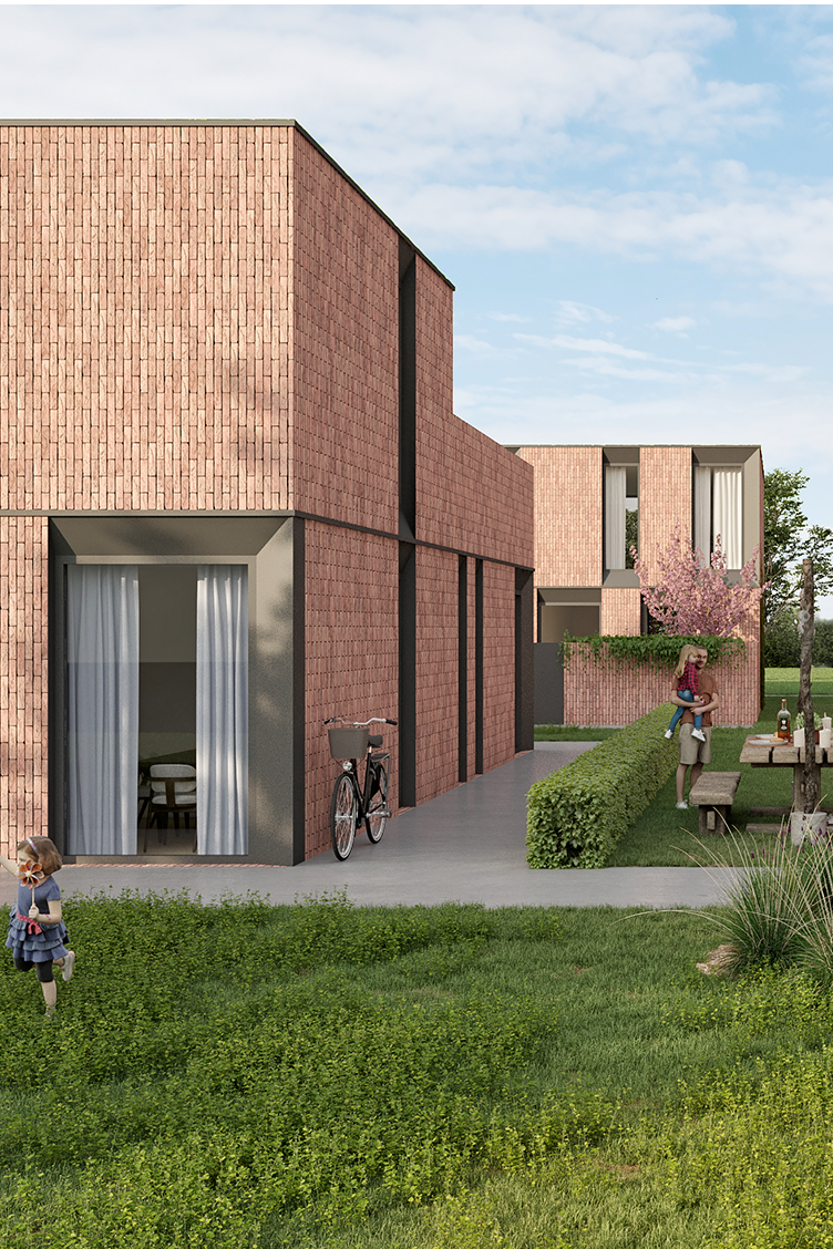 Skilpod project sfeerbeeld houtskeletbouw woningen gesloten en half-open bebouwing