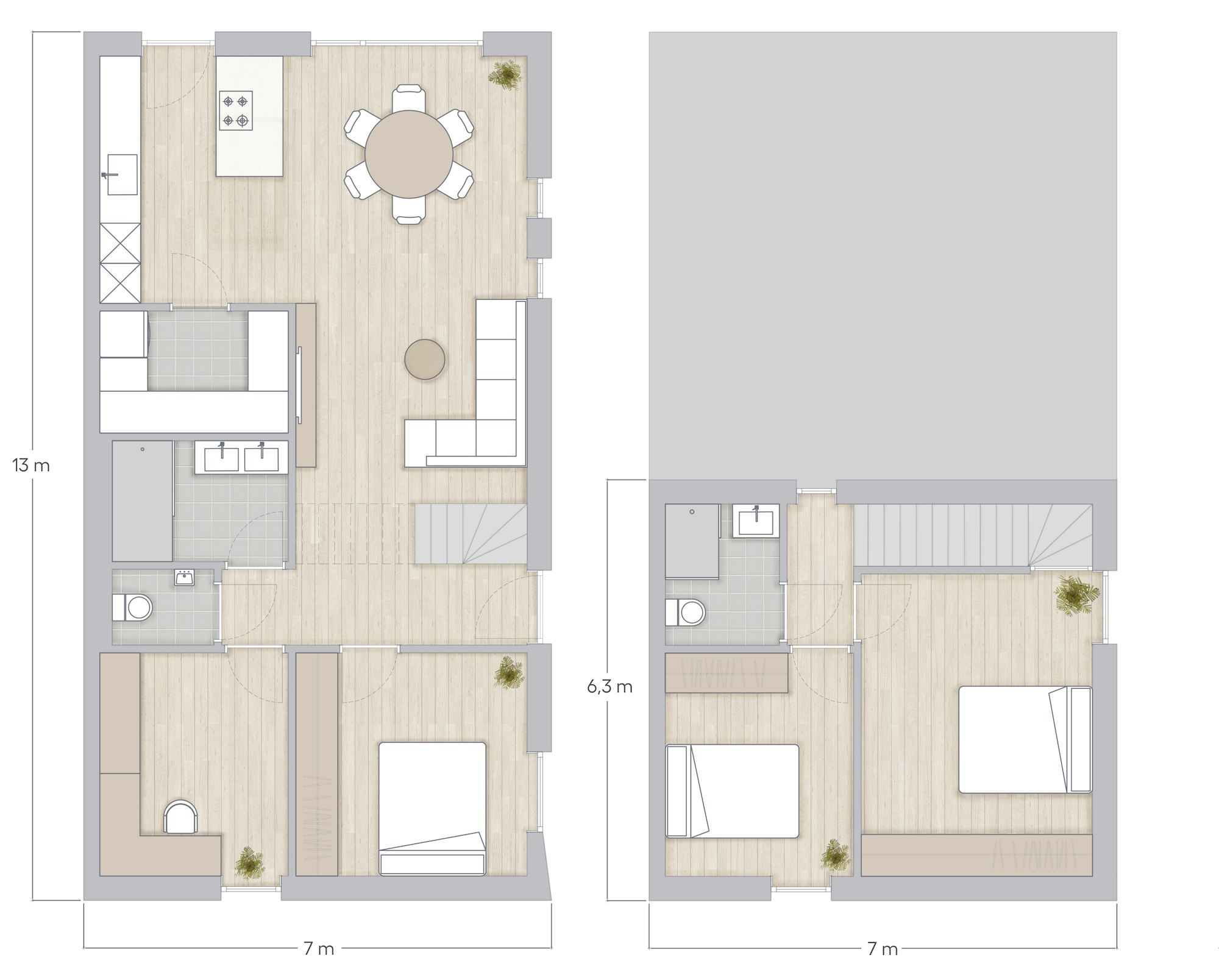 Plan Skilpod #130, woning met 4 slaapkamers over twee verdiepingen