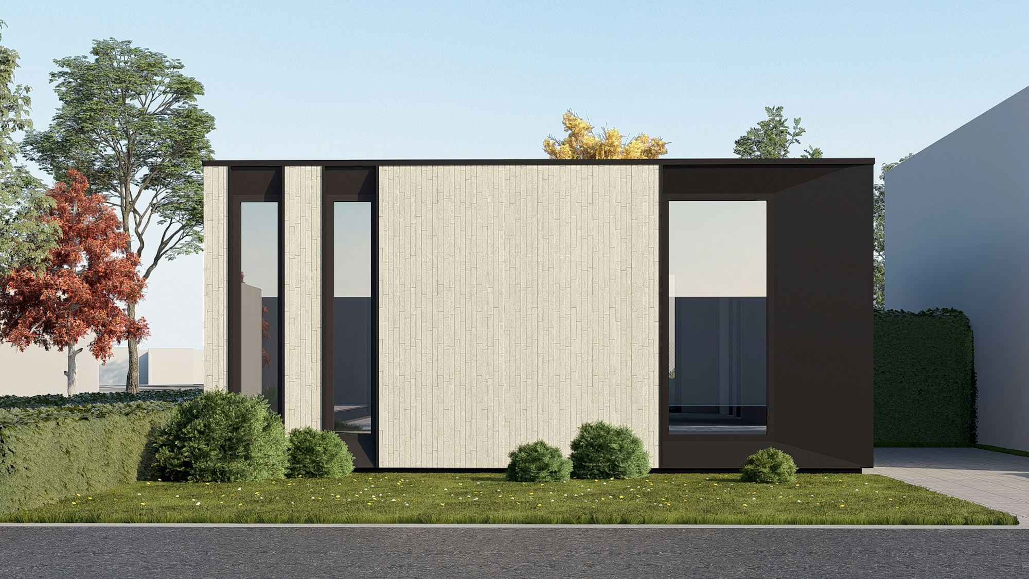 Nieuwbouw houtskelet woningen van Skilpod in Dilsen-Stokkem, 2 slaapkamers 91m2