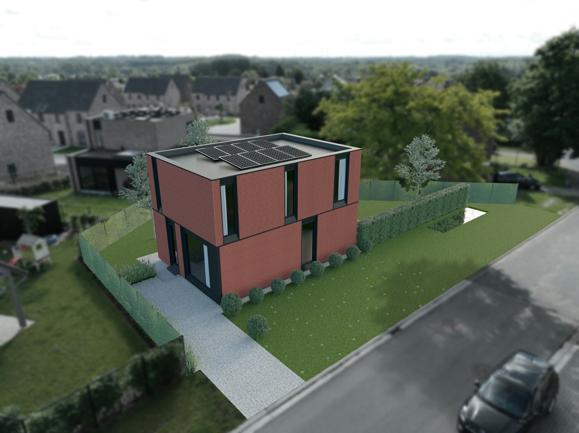 Hoeselt Morlotlaan droneshot photomatch render