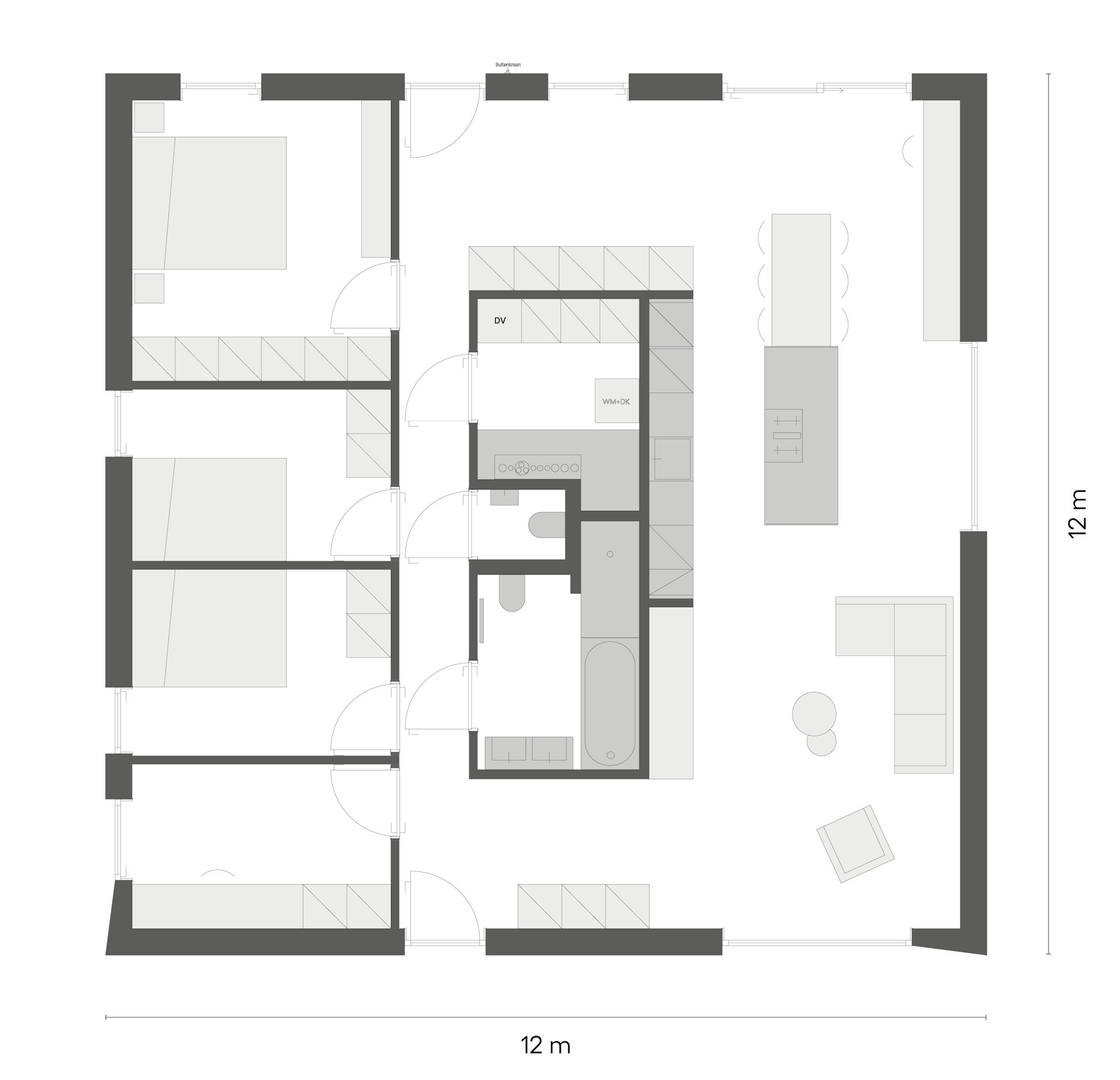 Plan Skilpod #144, 4 slaapkamers gelijkvloers bungalow woning