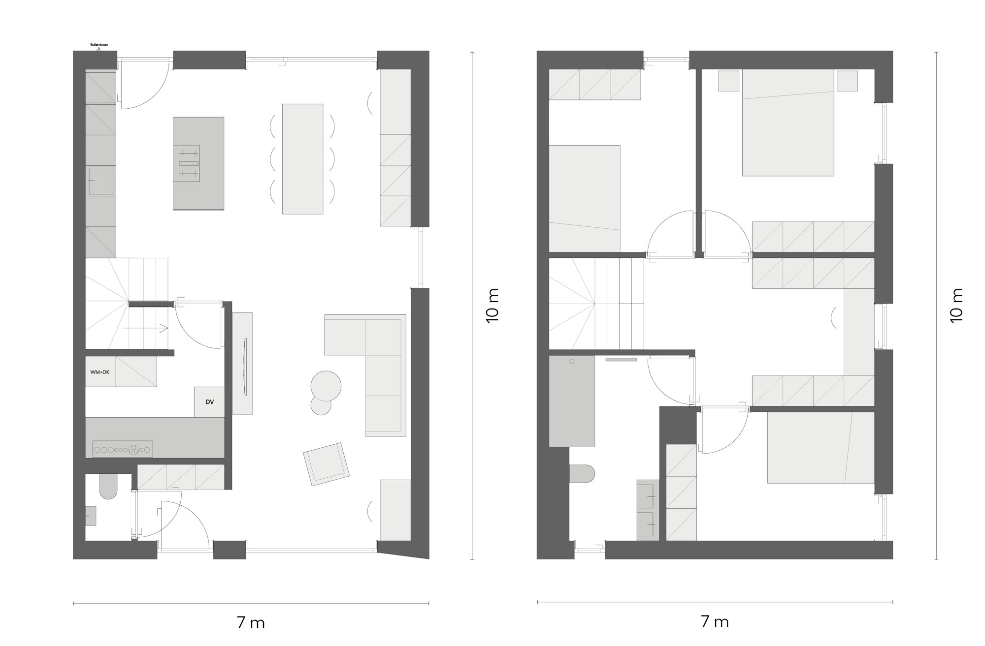 Plan Skilpod #140, woning met 3 slaapkamers over twee verdiepingen