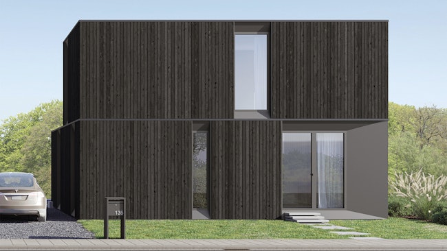 Skilpod #160 render zwart hout zwarte ramen